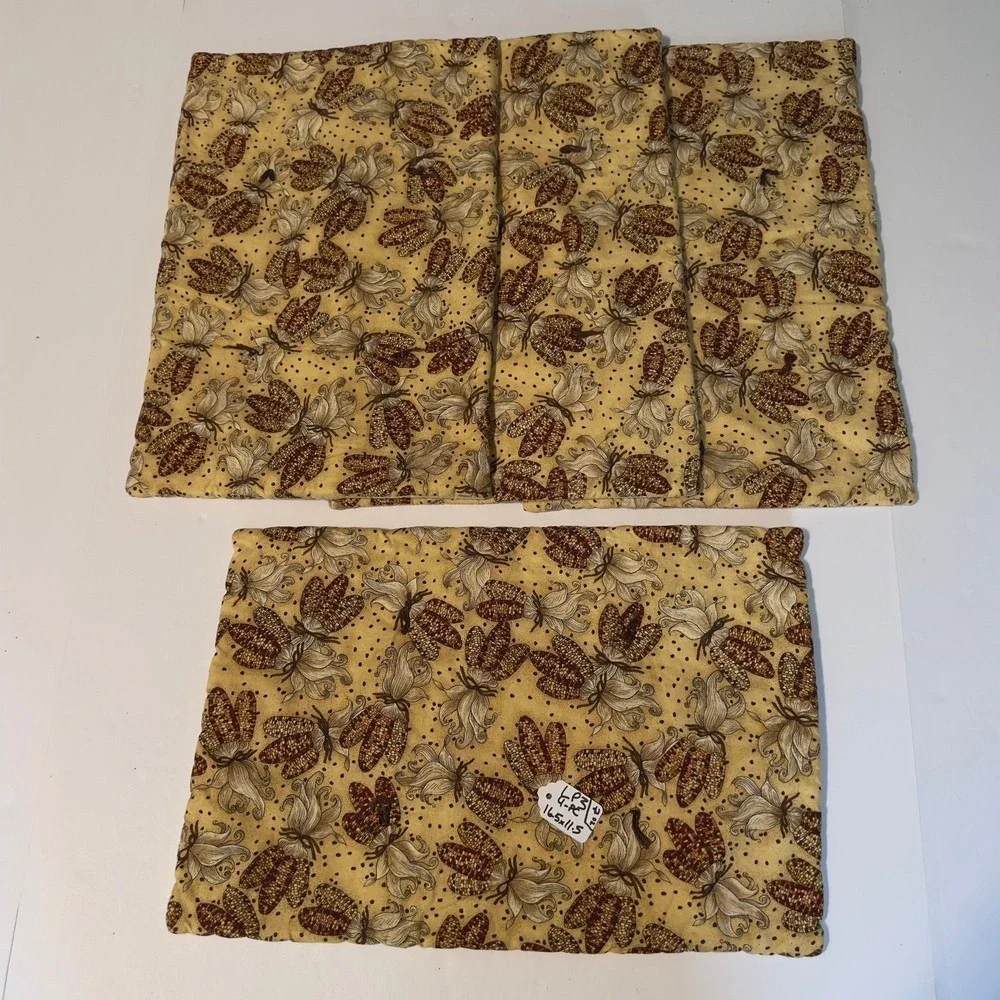 Harvest Indian Corn Quilted 4 Pc Placemats Tan Brown Fall Thanksgiving 16.5x11.5